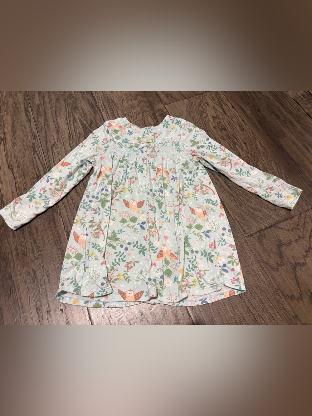 Angel Dear Mint Floral & Owl Long-Sleeve Dress